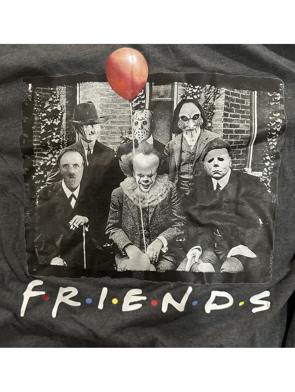 Friends Horror Movie Villains Long Sleeve T Shirt 2XL Gray Pennywise Myers